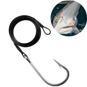 Shark Rig Stainless Steel Fishing Hook 400LB Nylon Coated Cable Leader Rigging - Picture 1 of 8