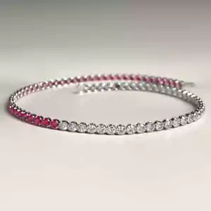 2.5Ct Certified I2/H Natural Diamond Ruby Tennis Bracelet 14K Solid White Gold - Picture 1 of 7