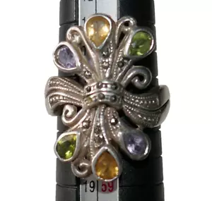 Sterlingsilber 925 mehrfarbiger Edelstein Marcasit Art Deco Ring Größe 7,5 - Bild 1 von 12