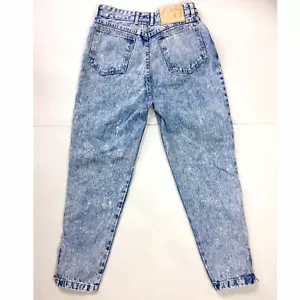 Vtg Blue Acid Wash High Waist Cotton Tapered Slim Leg Cropped Ankle Jeans Sz 28 - Picture 1 of 11