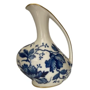 Vintage Alka Bavaria Blue White Floral Motif Vase/Pitcher Gold Trim - Picture 1 of 8