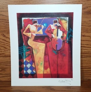 Charles Lee Duet Night Print Color Seriolithograph Modern Art Violin Cello Music - Picture 1 of 6