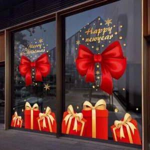 CHRISTMAS BOW GIFT BOX ART DECALS REMOVABLE WINDOW STICKERS WALL HOME SHOP DECOR - Picture 1 of 10