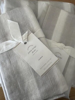 Pottery Barn Jamie полоски льняной полный/королева пододеяльник + 2 Std Shams ~ дымчато-серый - Изображение 1 из 2