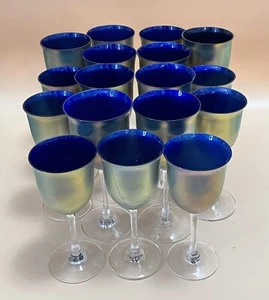 Steven Maslach 17 Signed Hand Blown Gold Lustre Favrile Wine Glasses 1980 & 1988 - Picture 1 of 22