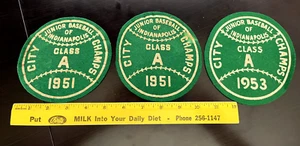 3 Vintage 1951 1953 Junior Baseball of Indianapolis Klasse A City Champs Aufnäher - Bild 1 von 6
