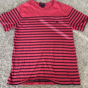 Polo Ralph Lauren Boys XL (18-20) Striped Red  T-shirt Logo V-Neck Short Sleeve - Picture 1 of 7