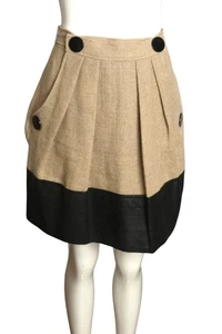JC de CASTELBAJAC- NWT Linen & Leather Skirt, Size 6 - Picture 1 of 5