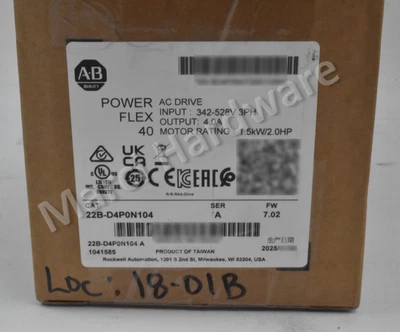 Surplus Allen Bradley 22B-D4P0N104 /A PowerFlex 40 480V 4A 1.5kW AC Drive - Image 1 of 4