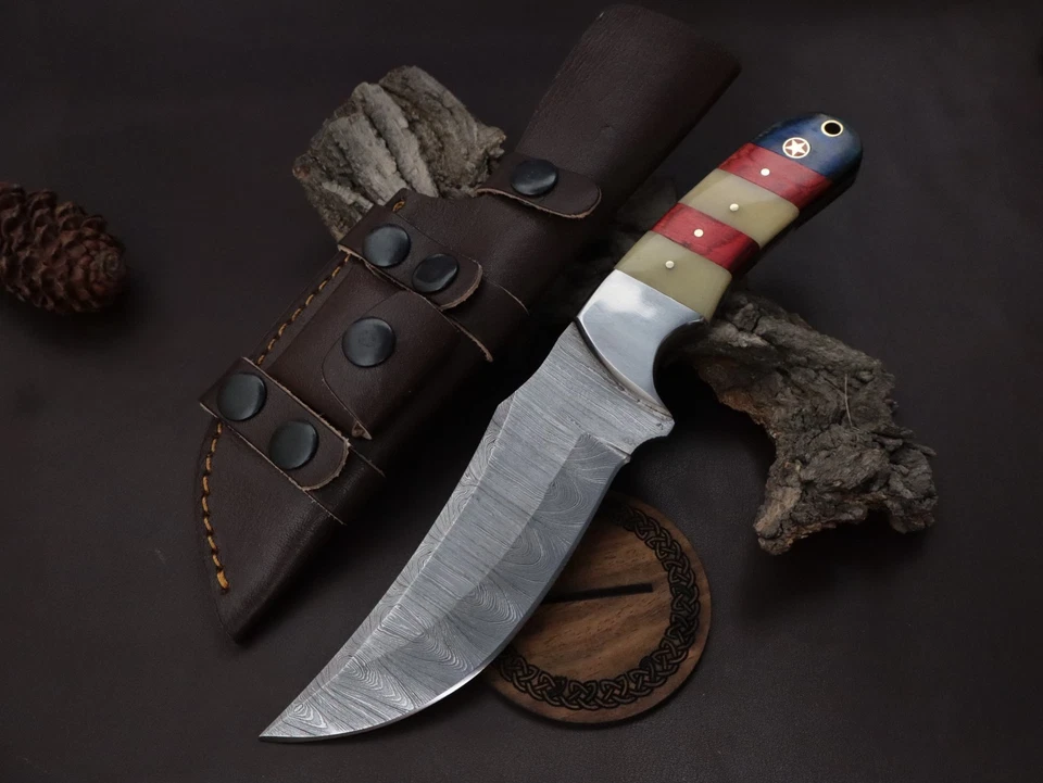 10" HANDMADE DAMASCUS STEEL SKINNER WITH BONE HANDLE  W/SHEATH SK-28 - Image 1 of 4