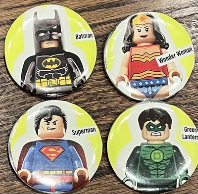 4 Custom PINS Lego Minifigures Batman Wonder Woman Superman Green Lantern GIFT Foto 1 de 3