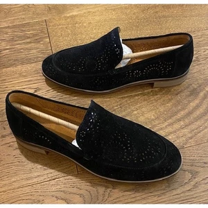 Clarks Trish Calla Black Suede Leather Perforated Slip On Loafers Womens Size 9W - Picture 1 of 16