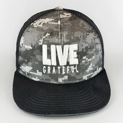 LIVE GRATEFUL Camo Trucker Hat Grey Digital Camouflage SnapBack Baseball Cap - Image 1 of 4