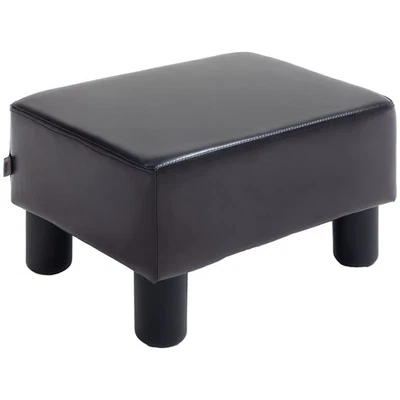 HOMCOM Chic Faux Leather Footstool Ottoman Cube with 4 Plastic Legs Brown - Image 1 of 4