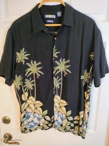 CAMPIA Herren XL schwarz mit Palmen Hawaii Tropical Printed S/S Hemd 100% Viskose - Bild 1 von 5