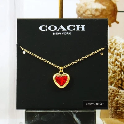 蔻驰红石心形红色项链镀金 — 第 1/4 张图片