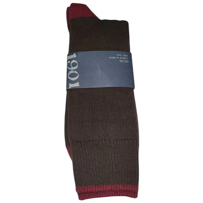 NORDSTROM 男式 1901 年棉混纺袜子棕色带红色中码 ONE SIZE 全新带标签 — 第 1/4 张图片