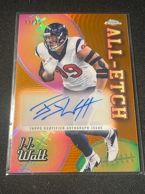 2024 Topps Chrome All-Etch J.J. Watt #CAE-JW Orange Refractor Auto /25 - Image 1 of 2