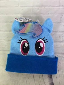 My Little Pony Rainbow Dash Face Sparkle Knit Beanie Hat & Gloves Girls 2pc Set - Picture 1 of 7