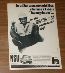 Seltene Werbung AUDI NSU 1200 TT hollebecq Belgien #3 1970 - Picture 1 of 1