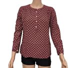 Loft Womens Xsp  Red White L/S Button Front Blouse 100% Rayon