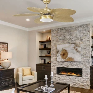 52''Ceiling Fan Light Palm Leaf Blades 3 Speed Tropical Fan Lamp w/Remote Gold - Picture 1 of 9