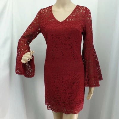 VESTIDO DE COQUETEL DE RENDA WHITE HOUSE BLACK MARKET RED BELL SLEEVES TAMANHO: 8P NOVO COM ETIQUETAS US$ 200 - Imagem 1 de 4