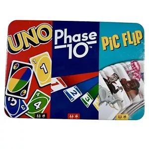 NEW Uno Phase 10 Pic Flip Bundle Card Game Tin 2-6 players Ages 7+ Mattel Games - Picture 1 of 15