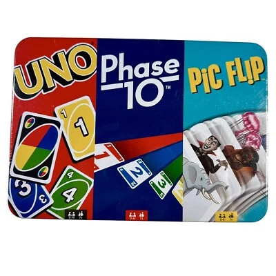 NEW Uno Phase 10 Pic Flip Bundle Card Game Tin 2-6 players Ages 7+ Mattel Games - Image 1 of 4