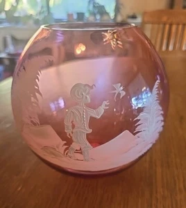 Vintage Fenton Cranberry Mary Gregory Glass Bowl 7" Tall - Picture 1 of 8