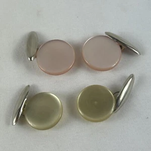Vintage Button Cuff Links 2 Sets Pink Green Mid Century - Picture 1 of 4