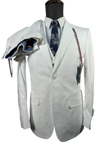 New TOMMY HILFIGER Mens White STRETCH SLIM 3pc VEST Suit 36R Jacket 33x32 Pant - Picture 1 of 19