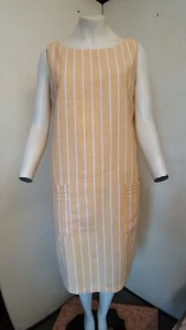 Next Yellow & White Stripe Sleeveless Dress Linen Blend Pockets - Size 14 - New! - Picture 1 of 7