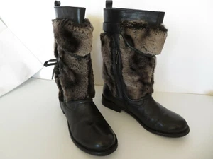 B MAKOWSKY "Taryn" Black Leather & Faux Fur Winter Mid Calf Boots Size 7.5 M - Picture 1 of 12