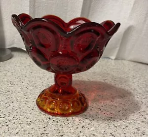Smith Ruby Red Moon and Star Art Glass Compote Vintage Pedestal Bowl - Picture 1 of 6