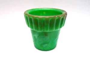VTG BRAUN & CORWIN AKRO AGATE MINI FLOWER POT! 1 1/4"H GREEN SLAG GLASS PLANTER! - Picture 1 of 8