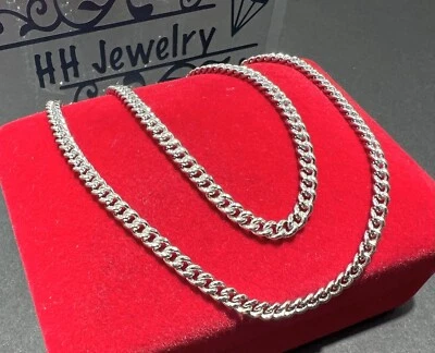 18K White Gold Cuban Hollow Chain Necklace 18 Inches - Image 1 of 4