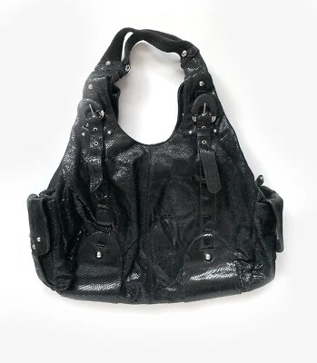 Bolso hobo Hype grande negro con estampado de serpiente para mujer Foto 1 de 4