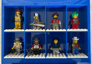 Lot of 8 LEGO Minifigures with Blue LEGO Display Case