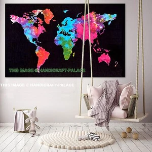 World-Map Printed Rectangle Bohemian Tapestry Bedroom Decor Wall Hanging Indian - Picture 1 of 2