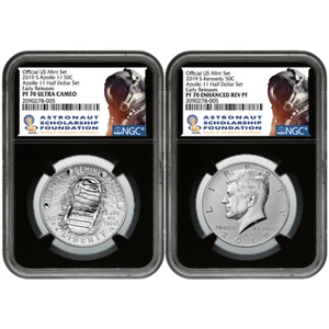 2019-S 50c Apollo 11 50. Jahr. Halber Dollar 2-teiliges Set NGC PF70 ASF ER Etikett Retr... - Bild 1 von 2