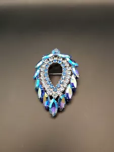 Vintage Sarah Cov Brosche Pin schillernd blau Lagune Aurora Borealis Strasssteine - Bild 1 von 9