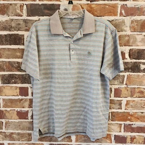 Peter Millar Men's Polo Shirt Medium  Striped Gray Sun Logo 100% Cotton  - Picture 1 of 12