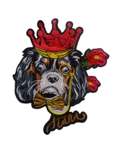 Iron/Sew On Crown Dog Embroidered Patch Applique Large 13X12 inch (33x31 cm) - Picture 1 of 1