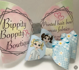 3D GINGHAM BOW GIRLS BLUE 4" PRINTED CANVAS FABRIC BOW LOOPS MAKE OWN HAIR BOWS - Picture 1 of 4