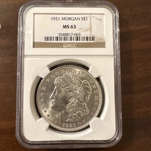 1921 MRAGAN SILBER DOLLAR MS 63 MÜNZE BEWERTET NGC LETZTES JAHR - Bild 1 von 2