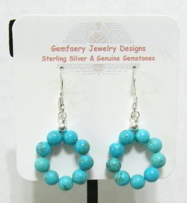 NUEVO: Pendientes colgantes de aro Arizona turquesa plata esterlina #1188... hechos a mano en EE. UU. Foto 1 de 4