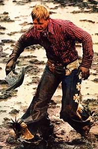 Cowboy Muddy Cowboy Hat Chaps Western Rugged Jeans Boots Vintage Print 1971 - Picture 1 of 4