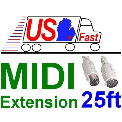 25ft MIDI Male~Female Extension Cable 5pin DIN Digital Audio,extra long $SHdisc - Image 1 of 2