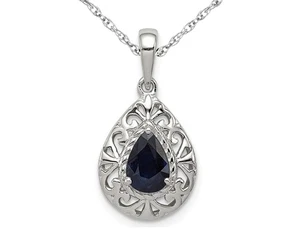 9/10 Carat (ctw) Natural Blue Sapphire Drop Pendant in Sterling Silver - Picture 1 of 5